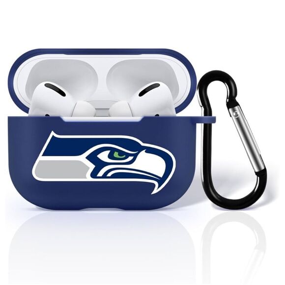 NWT Seahawks BLACK AirPods Pro Case Cover, Soft Skin Friendly Silicone Keychain - Picture 1 of 4